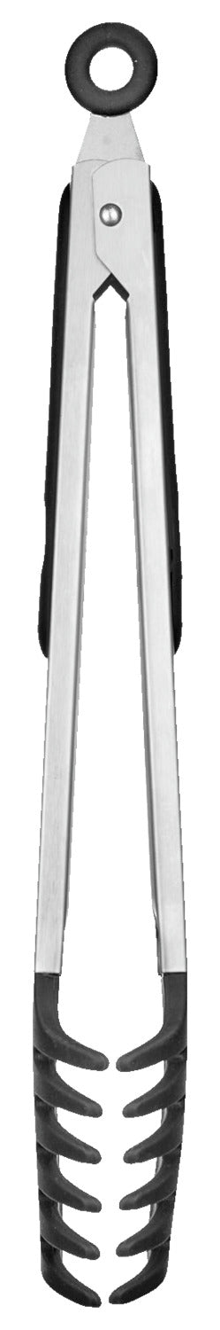 szczypce bufetowe Fork silikon; 32.5x4 cm (DxS); czarny/srebro