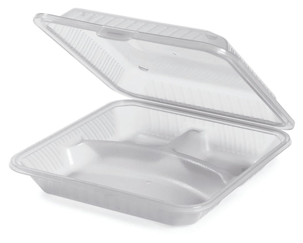 pojemnik Eco-Takeout® Eco-Takeout® 3 przegródki; 23x23x7 cm (DxSxW); transparentny; kwadrat; 12 sztuka / opakowanie