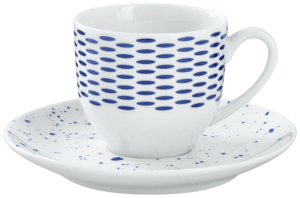 spodek do filiżanki do espresso Mixor z kropkami; 12 cm (Ø); biały/niebieski; okrągły; 6 sztuka / opakowanie