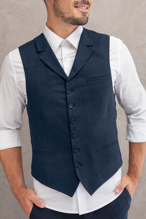 kamizelka męska Pinstripe; Kleidergröße 48; ciemny niebieski