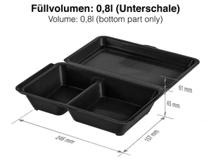 lunch box do wielokrotnego użytku Yari średnia; 800ml, 15.7x24.6x6.1 cm (DxSxW); czarny; prostokątny; 25 sztuka / opakowanie