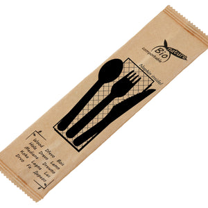 zestaw sztućców jednorazowych Betulla M; 16 cm (D); brązowy; 50 zestaw(y) / opakowanie