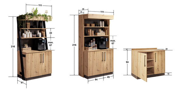 stacja do serwowania Baristo Industrial z drzwiami; 118x61x216 cm (SxGxW); dąb antyczny