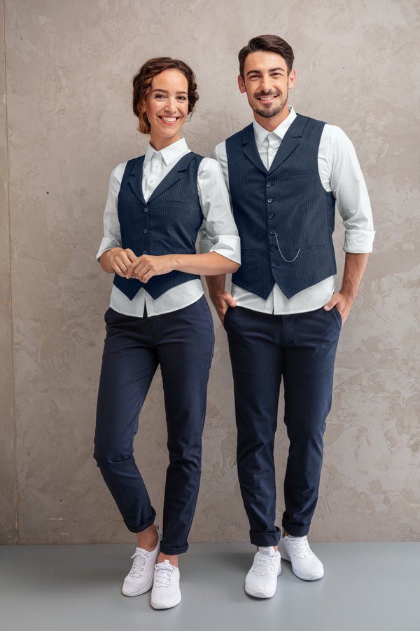 kamizelka męska Pinstripe; Kleidergröße 48; ciemny niebieski