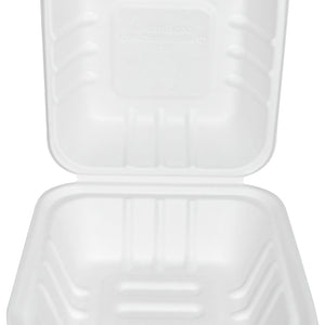 pudełko na burgery z bagassy Nature IV; 450ml, 15x15x8 cm (DxSxW); biały; kwadrat; 50 sztuka / opakowanie