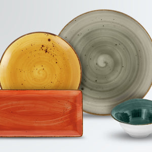 zestaw próbny porcelany Nebro 4 częściowy; szary/żółty/niebieski/czerwony