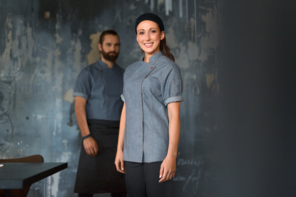 bluza kucharska damska Scott Denim krótki rękaw ; Kleidergröße 50; jasny dżins