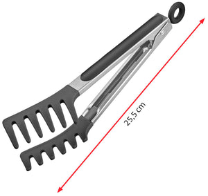 szczypce bufetowe Fork silikon; 25.5x4 cm (DxS); czarny/srebro