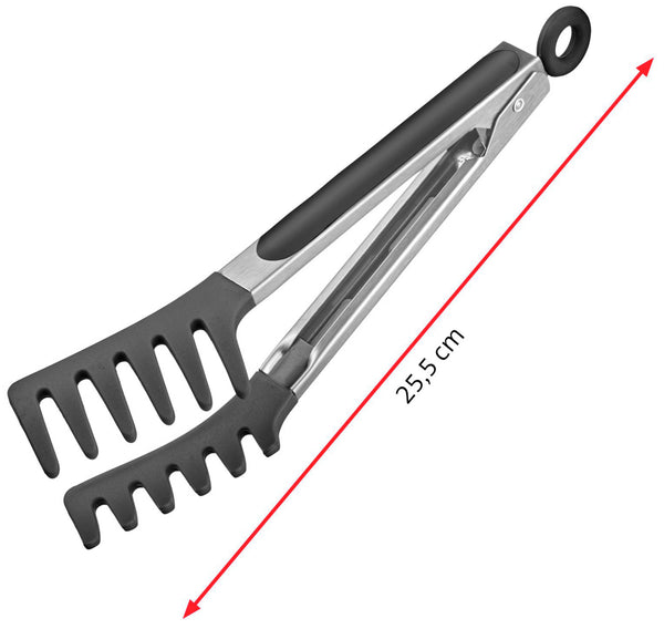 szczypce bufetowe Fork silikon; 25.5x4 cm (DxS); czarny/srebro