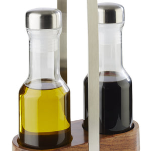 zestaw na ocet i oliwę WOOD; 7.5x24.5 cm (SxW); brązowy/srebro