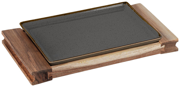deska drewniana dwustronna Aria z półmiskiem Sidina; 35.4x21x2.8 cm (DxSxW); akacja brąz/szary; prostokątny