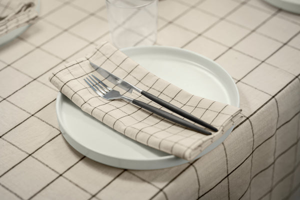 Tischläufer Skan groß kariert ; 40x120 cm (SxD); biel kremowa/antracyt