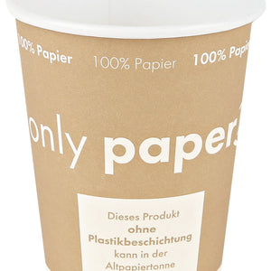 Trinkbecher Only Paper; 200ml, 8x9.2 cm (ØxW); brązowy; 50 sztuka / opakowanie