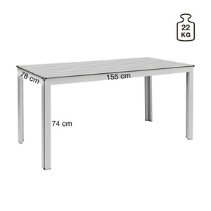 Outdoor-Tisch Lamero rechteckig; 155x78x74 cm (DxSxW); szary/antracyt; stelaż szary; prostokątny