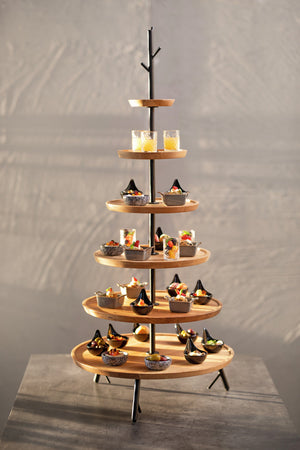 etażerka Cornu 6-poziomowa; 48.8x111.6 cm (ØxW); dąb/czarny; okrągły