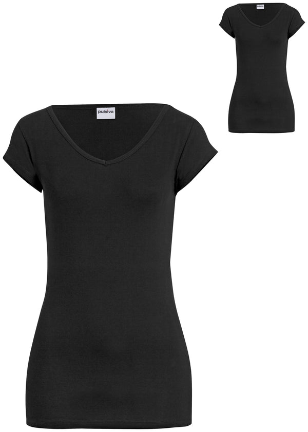 t-shirt damski Double-V (opak. 2 szt.); Kleidergröße 2XL; czarny; 2 sztuka / opakowanie