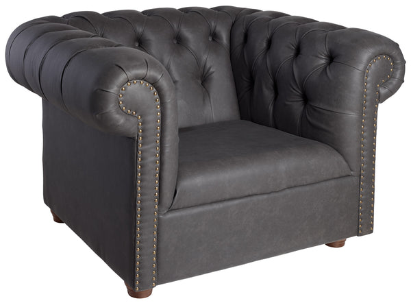 fotel Chesterfield z nogami; 114x97x72.5 cm (SxGxW); siedzisko antracyt, stelaż brązowy