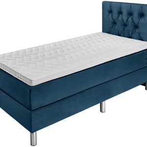 łóżko kontynentalne Basic welur, wezgłowie Chesterfield; 100x200x63 cm (SxDxW); ciemny niebieski; -