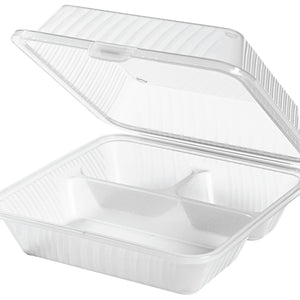 pojemnik na menu do wielokrotnego użytku Eco-Takeout trzydzielny, z wysoką pokrywą; 23x23x9 cm (DxSxW); transparentny; kwadrat; 12 sztuka / opakowanie