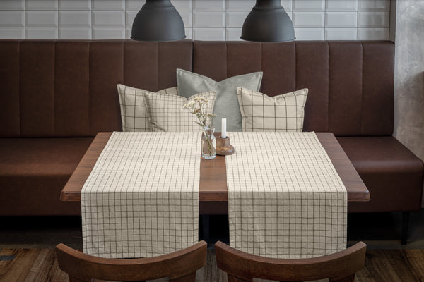 Tischläufer Skan klein kariert; 40x120 cm (SxD); biel kremowa/antracyt
