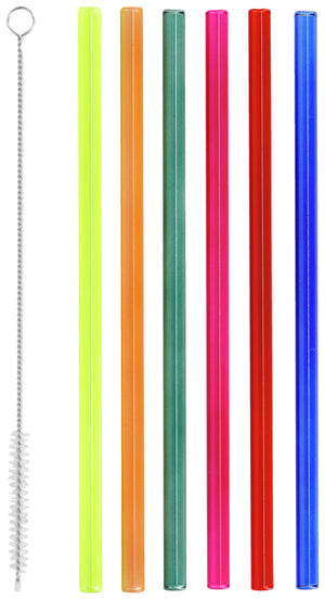 szklane słomki Emina zestaw 7-częścoiwy; 0.8x20 cm (ØxD); czerwony/różowy/pomarańczowy/zielony/niebieski/niebieski kobalt
