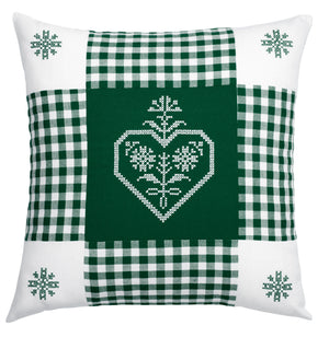 poszewka na poduszkę dekoracyjną Chatelete serce; 40x40 cm (SxD); zielony/biały; prostokątny
