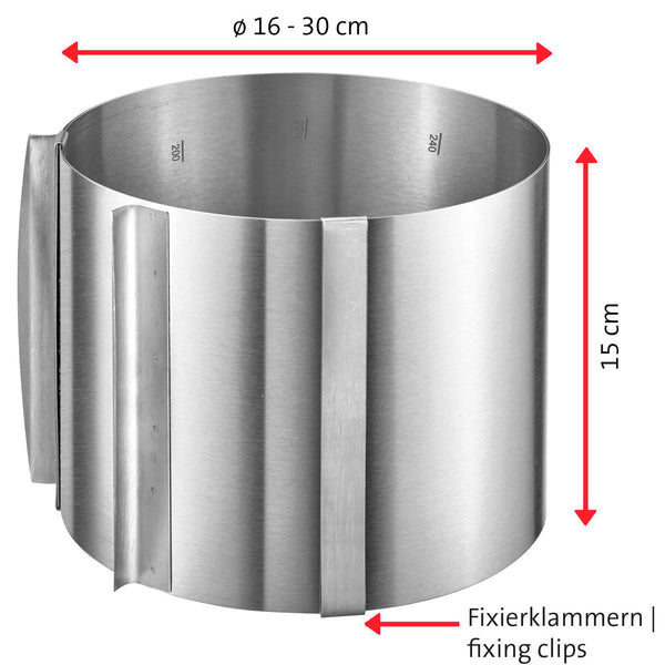 obręcz do tortu Surprise regulowana; 30x15 cm (ØxW); srebro; okrągły
