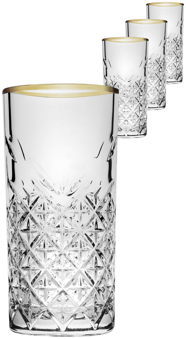 szklanka do longdrinków Timeless; 450ml, 7.8x16.1 cm (ØxW); transparentny/złoto; 4 sztuka / opakowanie