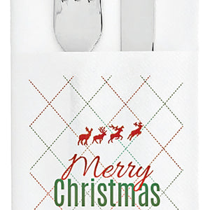 torebka na sztućce Chiani; 10x20 cm (SxD); biały/zielony/czerwony; 50 sztuka / opakowanie