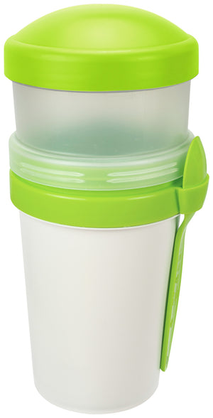 kubek do wielokrotnego użytku Bio-Meal to go z łyżeczką; 500ml, 10.5x19.2 cm (ØxW); biały/zielony; okrągły; 2 sztuka / opakowanie