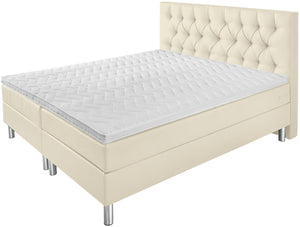 łóżko kontynentalne Premium sztuczna skóra, wezgłowie Chesterfield; 200x200x69 cm (SxDxW); perłowa biel; -