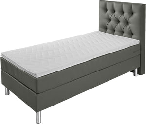 łóżko kontynentalne Premium sztuczna skóra, wezgłowie Chesterfield; 90x200x69 cm (SxDxW); ciemny szary; -