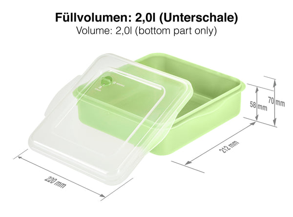 lunch box do wielokrotnego użytku Takao; 2000ml, 22x21x7 cm (DxSxW); transparentny/zielony; kwadrat; 25 sztuka / opakowanie