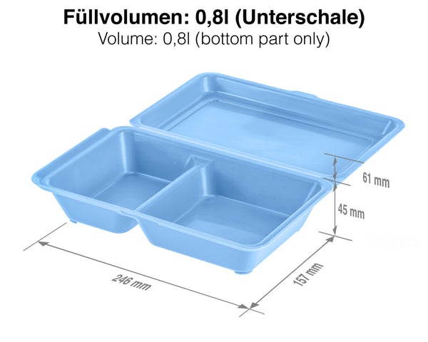 lunch box do wielokrotnego użytku Yari średnia; 800ml, 15.7x24.6x6.1 cm (DxSxW); niebieski; prostokątny; 25 sztuka / opakowanie