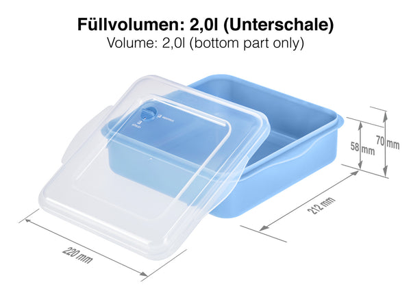 lunch box do wielokrotnego użytku Takao; 2000ml, 22x21x7 cm (DxSxW); niebieski/transparentny; kwadrat; 25 sztuka / opakowanie