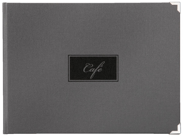 karta dań Oscar z grawerem CAFÉ A5 poziomo; Größe DIN A5, 24.8x18.7 cm (SxW); szary; 6 Seiten