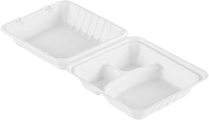 lunch box z bagassy Eco VI 3-dzielny; 455ml, 22.5x20.1x8.5 cm (DxSxW); biały; prostokątny; 50 sztuka / opakowanie