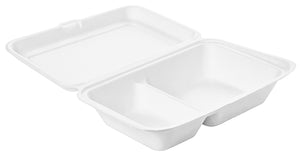 lunch box z bagassy Eco VI 2-dzielny; 770ml, 24.1x16.3x6.5 cm (DxSxW); biały; prostokątny; 50 sztuka / opakowanie