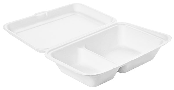 lunch box z bagassy Eco VI 2-dzielny; 770ml, 24.1x16.3x6.5 cm (DxSxW); biały; prostokątny; 50 sztuka / opakowanie