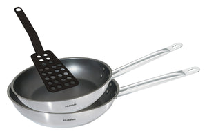 zestaw patelni Chef z łopatką 3-częściowy; 24x5 cm (ØxW); srebro/czarny
