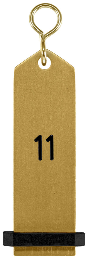 brelok do kluczy Bumerang z wytłoczonymi cyframi; 10x3 cm (DxS); złoto; Prägung 11