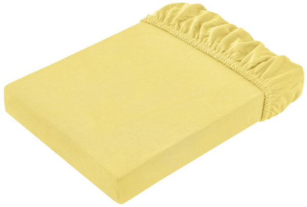 prześcieradło z gumką Jersey; 90-100x190-200 cm (SxD); żółty; 2 sztuka / opakowanie