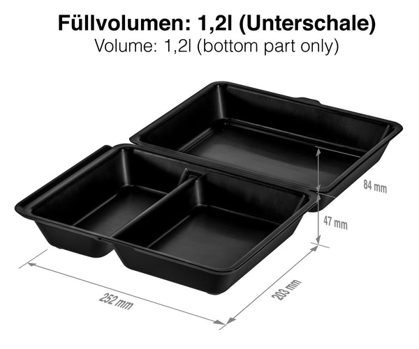 lunch box do wielokrotnego użytku Yari duża; 1200ml, 20.3x25.2x8.4 cm (DxSxW); czarny; prostokątny; 25 sztuka / opakowanie