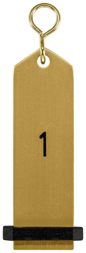 brelok do kluczy Bumerang z wytłoczonymi cyframi; 10x3 cm (DxS); złoto; Prägung 1