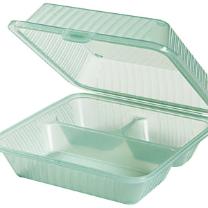 pojemnik na menu do wielokrotnego użytku Eco-Takeout trzydzielny, z wysoką pokrywą; 23x23x9 cm (DxSxW); zielony; kwadrat; 12 sztuka / opakowanie