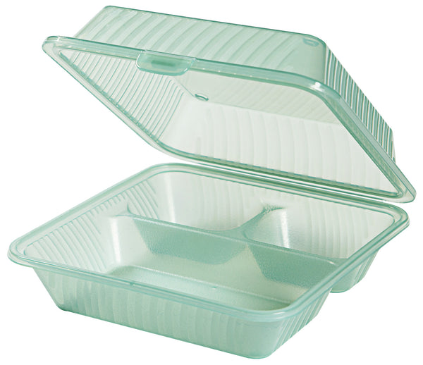 pojemnik na menu do wielokrotnego użytku Eco-Takeout trzydzielny, z wysoką pokrywą; 23x23x9 cm (DxSxW); zielony; kwadrat; 12 sztuka / opakowanie