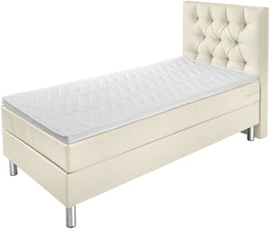 łóżko kontynentalne Comfort sztuczna skóra, wezgłowie Chesterfield; 90x200x60 cm (SxDxW); perłowa biel; -
