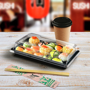 pudełko na sushi z PET; 19.4x13.4x4.3 cm (DxSxW); czarny; prostokątny; 400 sztuka / opakowanie