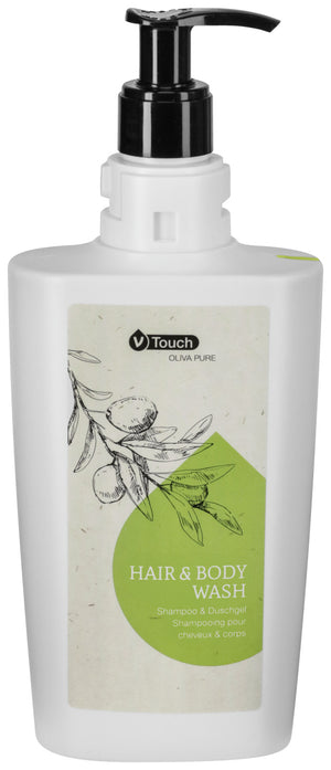 szampon i żel pod prysznic Oliva Pure w dozowniku z pompką 2 w 1; 400 ml; zielony; 24 sztuka / opakowanie