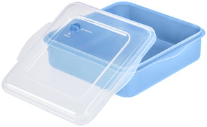 lunch box do wielokrotnego użytku Takao; 2000ml, 22x21x7 cm (DxSxW); niebieski/transparentny; kwadrat; 25 sztuka / opakowanie